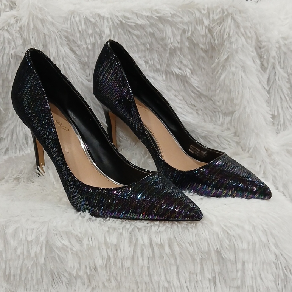 Badgley Mischka Iridescent Sequin Heels 4 Inch